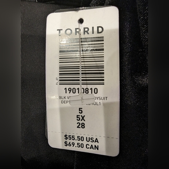 Stretch Velvet black V-Neck Long Sleeve Bodysuit Plus size 5x - Picture 7 of 8